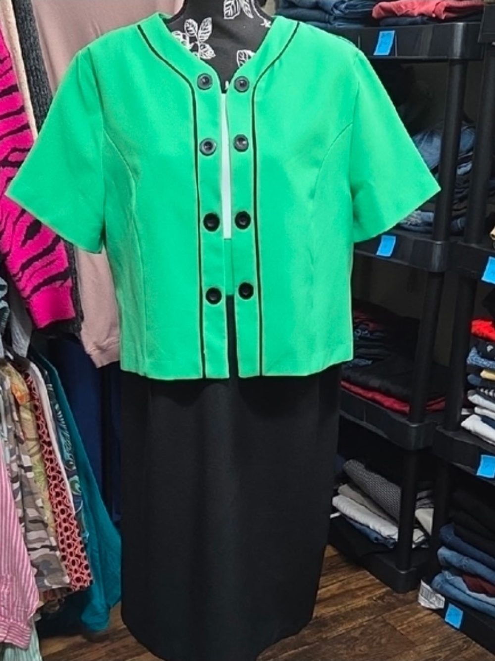 Anthony Richards Bright Green Short-Sleeve Jacket with Black Skirt